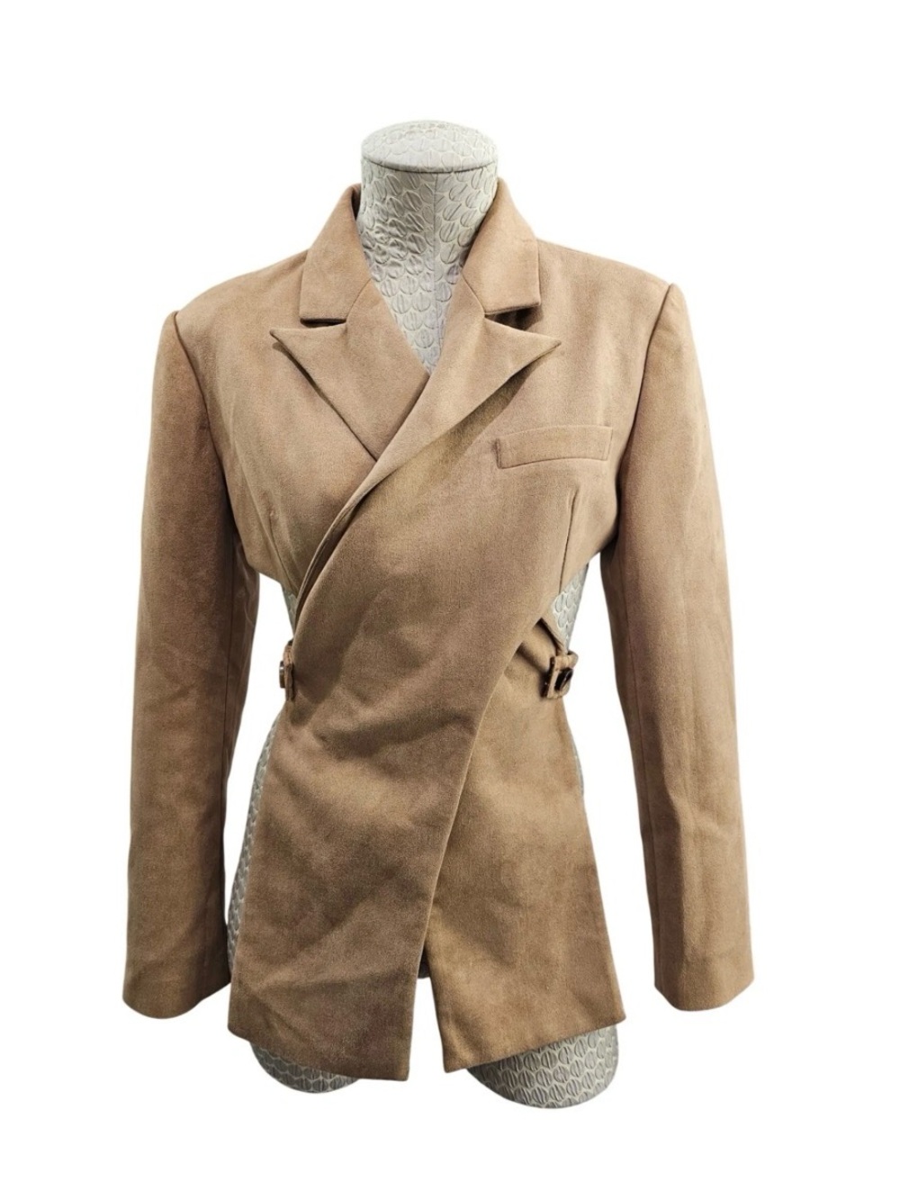 Lioness Tan Suede Wrap Blazer Jacket